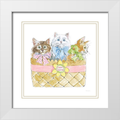 Easter Kitties I White Modern Wood Framed Art Print with Double Matting by Grove, Beth