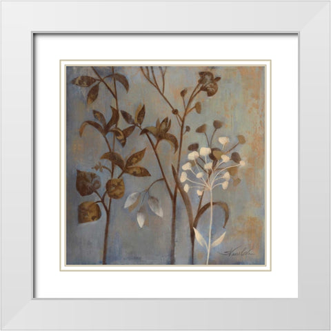 Branches in Dusty Blue I White Modern Wood Framed Art Print with Double Matting by Vassileva, Silvia