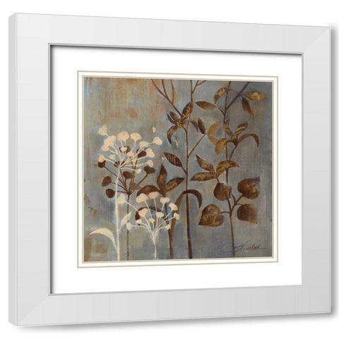Branches in Dusty Blue II White Modern Wood Framed Art Print with Double Matting by Vassileva, Silvia