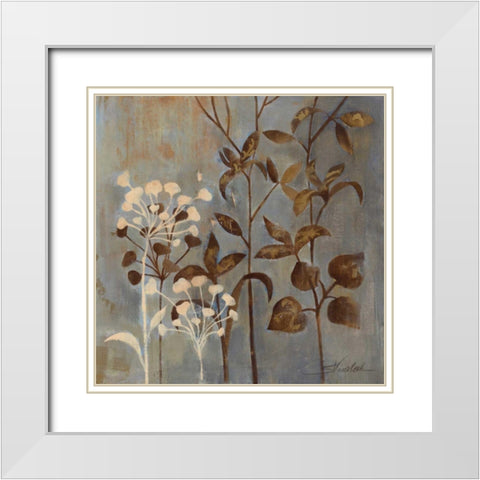 Branches in Dusty Blue II White Modern Wood Framed Art Print with Double Matting by Vassileva, Silvia