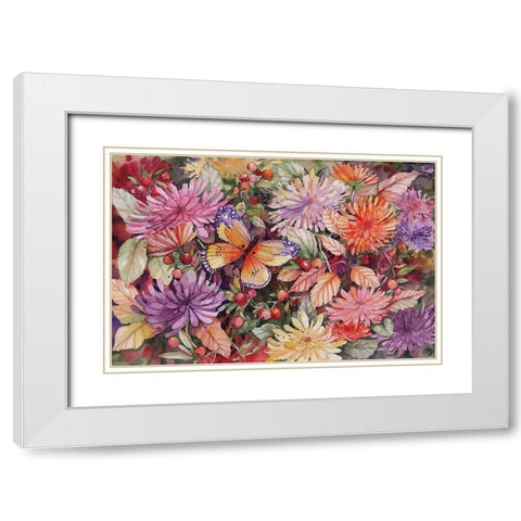 Butterfly and Dahlia White Modern Wood Framed Art Print with Double Matting by McKenna, Kathleen Parr
