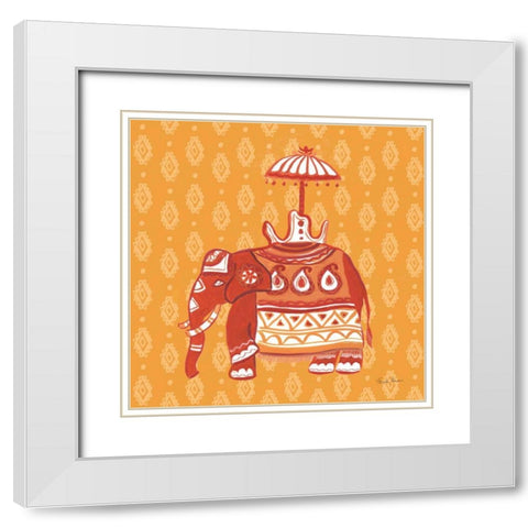 Jeweled Elephant II White Modern Wood Framed Art Print with Double Matting by Zaman, Farida