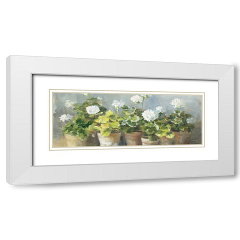 White Geraniums v2 White Modern Wood Framed Art Print with Double Matting by Nai, Danhui