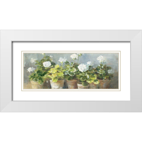 White Geraniums v2 White Modern Wood Framed Art Print with Double Matting by Nai, Danhui