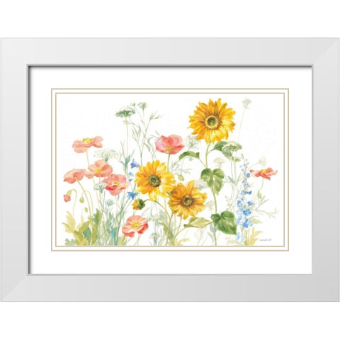 Floursack Florals on White I White Modern Wood Framed Art Print with Double Matting by Nai, Danhui