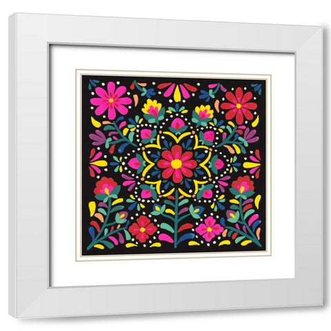 Floral Fiesta II White Modern Wood Framed Art Print with Double Matting by Marshall, Laura