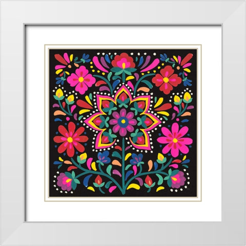 Floral Fiesta III White Modern Wood Framed Art Print with Double Matting by Marshall, Laura