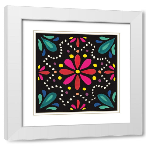 Floral Fiesta Tile II White Modern Wood Framed Art Print with Double Matting by Marshall, Laura