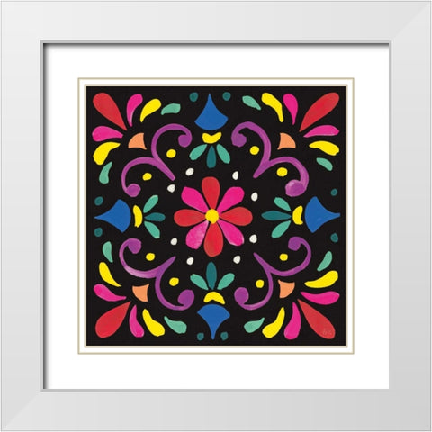 Floral Fiesta Tile III White Modern Wood Framed Art Print with Double Matting by Marshall, Laura