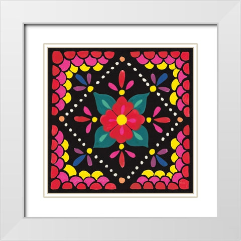 Floral Fiesta Tile IV White Modern Wood Framed Art Print with Double Matting by Marshall, Laura