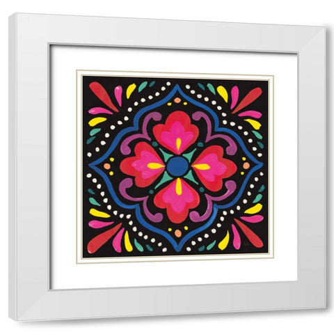Floral Fiesta Tile V White Modern Wood Framed Art Print with Double Matting by Marshall, Laura