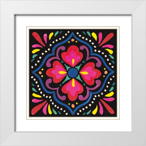 Floral Fiesta Tile V White Modern Wood Framed Art Print with Double Matting by Marshall, Laura