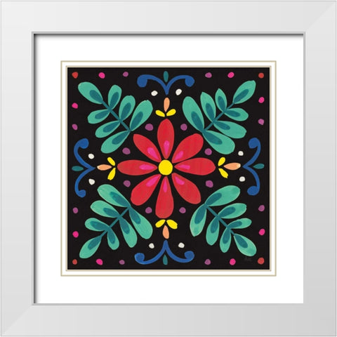 Floral Fiesta Tile VI White Modern Wood Framed Art Print with Double Matting by Marshall, Laura