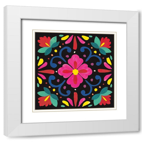 Floral Fiesta Tile VII White Modern Wood Framed Art Print with Double Matting by Marshall, Laura