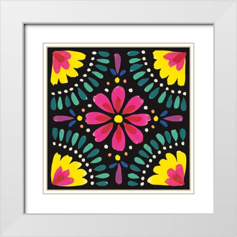 Floral Fiesta Tile X White Modern Wood Framed Art Print with Double Matting by Marshall, Laura