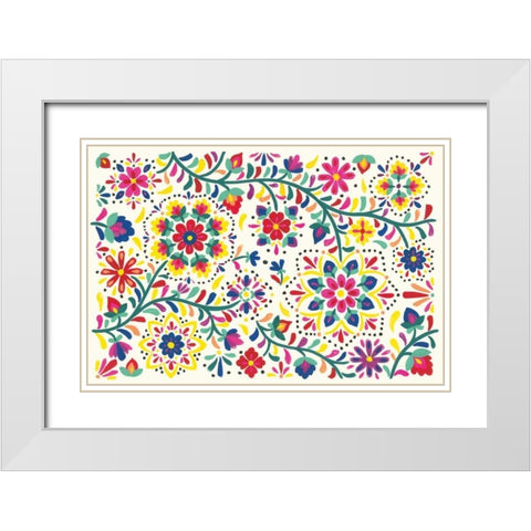 Floral Fiesta White I White Modern Wood Framed Art Print with Double Matting by Marshall, Laura