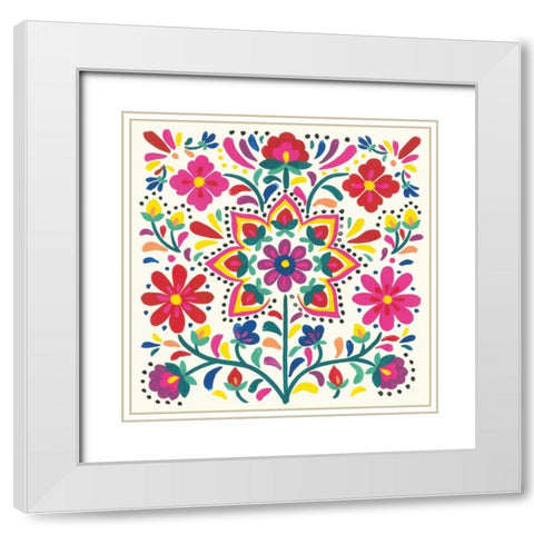Floral Fiesta White III White Modern Wood Framed Art Print with Double Matting by Marshall, Laura