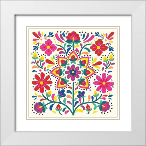 Floral Fiesta White III White Modern Wood Framed Art Print with Double Matting by Marshall, Laura