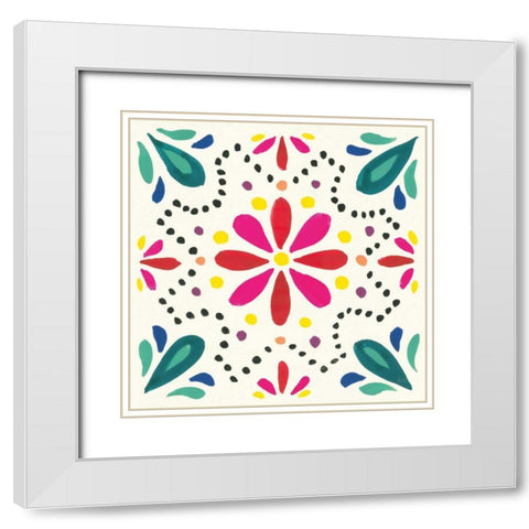Floral Fiesta White Tile II White Modern Wood Framed Art Print with Double Matting by Marshall, Laura