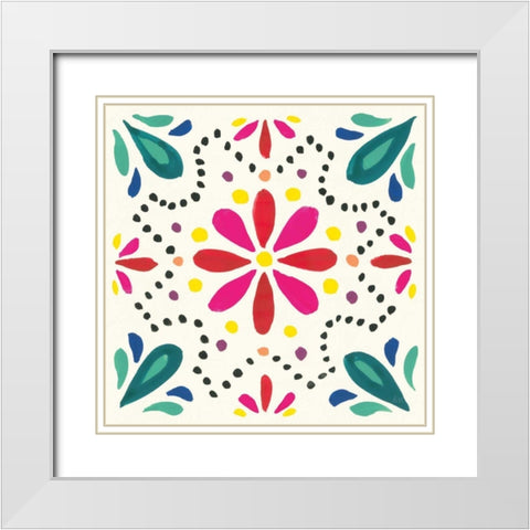 Floral Fiesta White Tile II White Modern Wood Framed Art Print with Double Matting by Marshall, Laura
