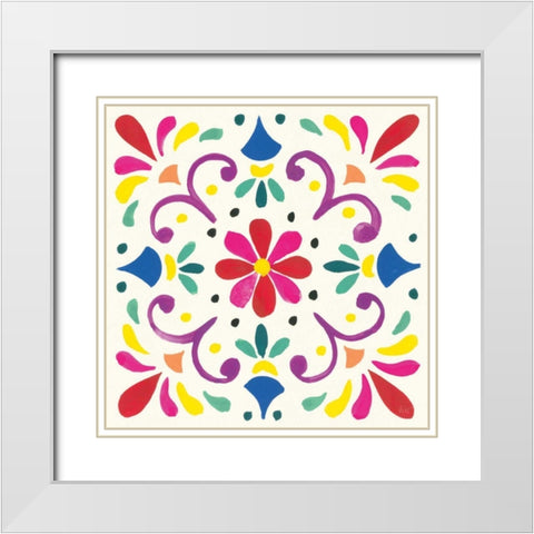 Floral Fiesta White Tile III White Modern Wood Framed Art Print with Double Matting by Marshall, Laura
