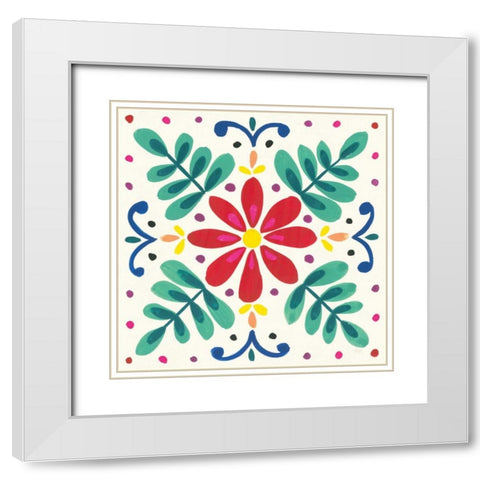 Floral Fiesta White Tile VI White Modern Wood Framed Art Print with Double Matting by Marshall, Laura