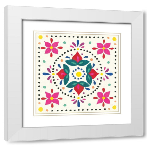 Floral Fiesta White Tile VIII White Modern Wood Framed Art Print with Double Matting by Marshall, Laura