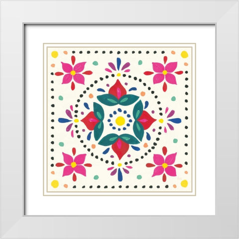 Floral Fiesta White Tile VIII White Modern Wood Framed Art Print with Double Matting by Marshall, Laura