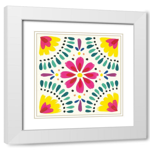 Floral Fiesta White Tile X White Modern Wood Framed Art Print with Double Matting by Marshall, Laura