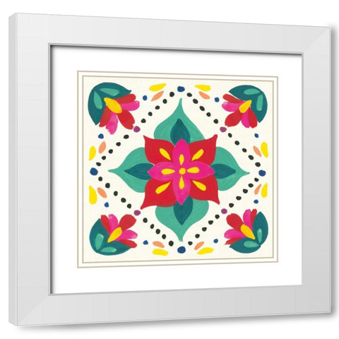Floral Fiesta White Tile XI White Modern Wood Framed Art Print with Double Matting by Marshall, Laura