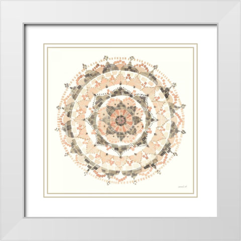 Blush Mandala White Modern Wood Framed Art Print with Double Matting by Nai, Danhui