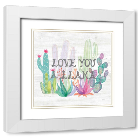 Lovely Llamas Cactus Love White Modern Wood Framed Art Print with Double Matting by Urban, Mary