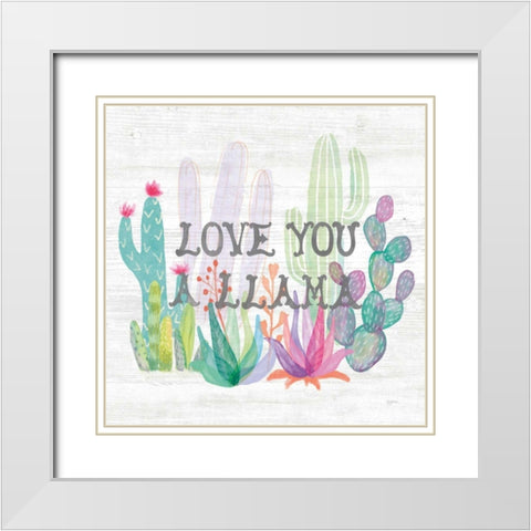 Lovely Llamas Cactus Love White Modern Wood Framed Art Print with Double Matting by Urban, Mary