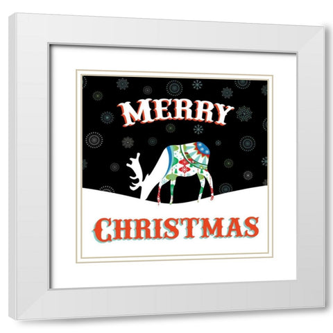 Mod Holiday on Black II White Modern Wood Framed Art Print with Double Matting by Wild Apple Portfolio