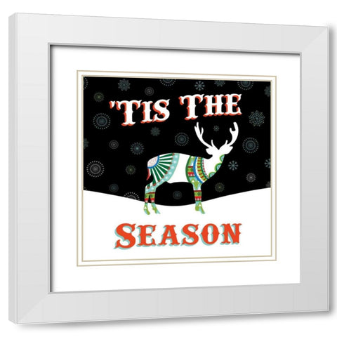 Mod Holiday on Black III White Modern Wood Framed Art Print with Double Matting by Wild Apple Portfolio