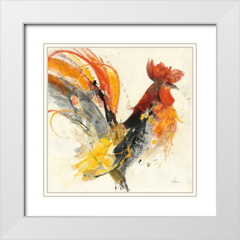 Festive Rooster I White Modern Wood Framed Art Print with Double Matting by Hristova, Albena