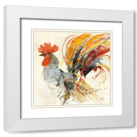 Festive Rooster II White Modern Wood Framed Art Print with Double Matting by Hristova, Albena