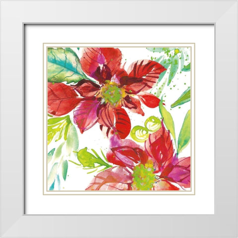Poinsettia Pretty I White Modern Wood Framed Art Print with Double Matting by Rice, Kristy