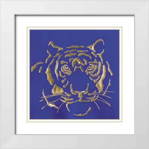 Gilded Tiger Indigo White Modern Wood Framed Art Print with Double Matting by Paschke, Chris