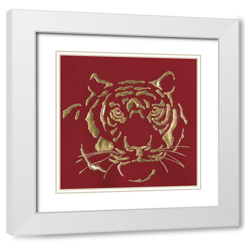 Gilded Tiger on Red White Modern Wood Framed Art Print with Double Matting by Paschke, Chris