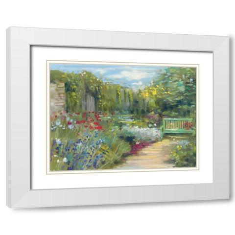 Garden Bench White Modern Wood Framed Art Print with Double Matting by Rowan, Carol
