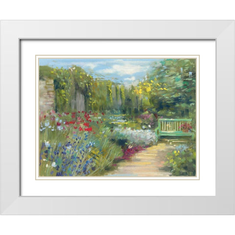 Garden Bench White Modern Wood Framed Art Print with Double Matting by Rowan, Carol