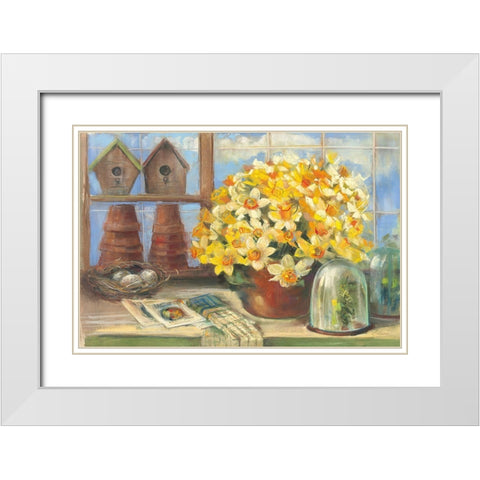 Daffodils in the Greenhouse White Modern Wood Framed Art Print with Double Matting by Rowan, Carol
