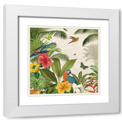 Parrot Paradise II White Modern Wood Framed Art Print with Double Matting by Pertiet, Katie