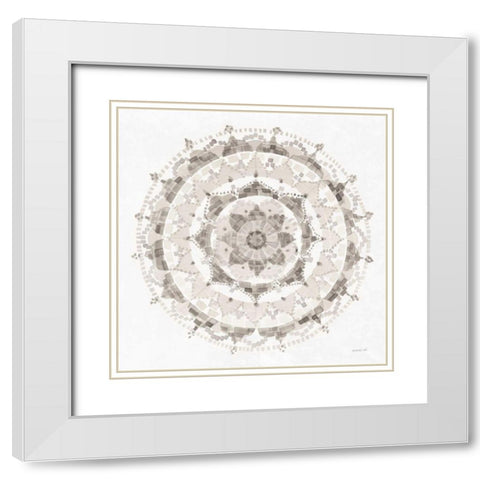 Neutral Mandala White Modern Wood Framed Art Print with Double Matting by Nai, Danhui