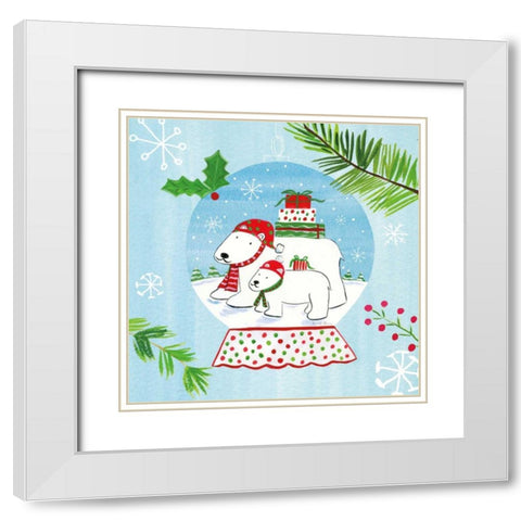 Snow Globe Animals II White Modern Wood Framed Art Print with Double Matting by Zaman, Farida