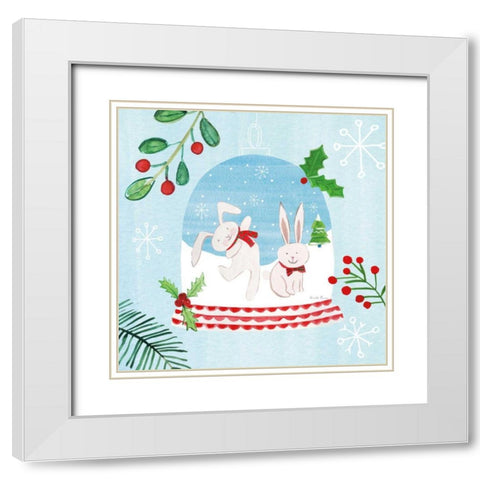 Snow Globe Animals IV White Modern Wood Framed Art Print with Double Matting by Zaman, Farida