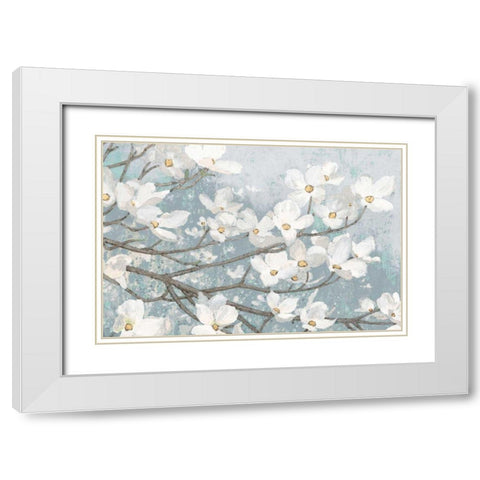 Dogwood Blossoms II Blue Gray Crop White Modern Wood Framed Art Print with Double Matting by Wiens, James