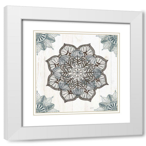 Mandala Morning V Blue and Gray v2 White Modern Wood Framed Art Print with Double Matting by Tavoletti, Anne