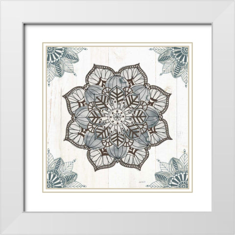 Mandala Morning V Blue and Gray v2 White Modern Wood Framed Art Print with Double Matting by Tavoletti, Anne